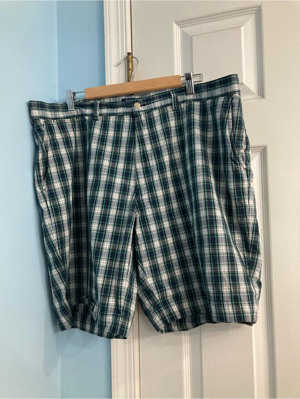 Ralph Lauren Green and White Plaid Flat Front Men's Shorts